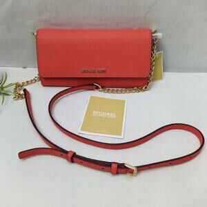 Michael Kors Jet Set Large Wallet On Chain - Red Leather Crossbody Bag -NWT $168